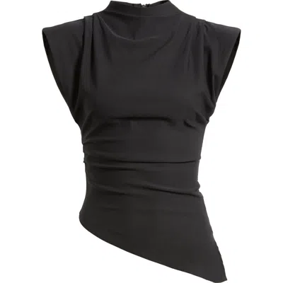 Nikki Lund Cora Strong Shoulder Asymmetric Jersey Top In Black