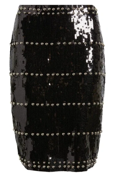 Nikki Lund Dagny Stud Sequin Skirt In Black