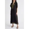 Nikki Lund Evelina Embroidered Caftan In Black