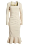 Nikki Lund Faux Pearl Ruched Flare Hem Dress In Ivory