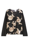 Nikki Lund Frea Floral Tie Neck Top In Black