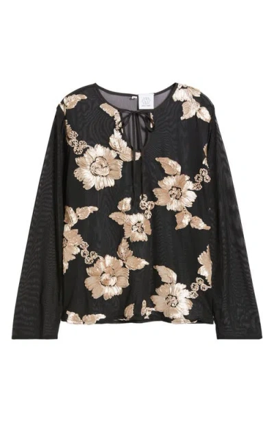 Nikki Lund Frea Floral Tie Neck Top In Black