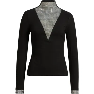 Nikki Lund Gillian Rhinestone Rib Top In Black