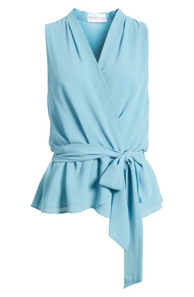 Nikki Lund Golriz Wrap Tie Waist Sleeveless Top In Blue