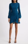 Nikki Lund Hendrix Pleated Ruffle Long Sleeve Minidress In Blue