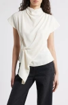 Nikki Lund Jade Asymmetric Drape Top In White