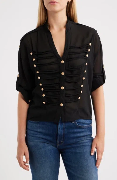 Nikki Lund Jameson Button Embellished Semisheer Top In Black