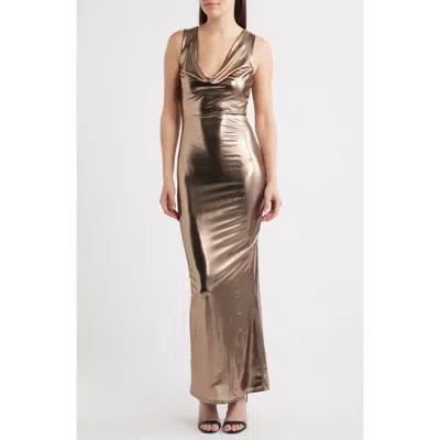 Nikki Lund Jolie Metallic Sleeveless Maxi Dress In Gold