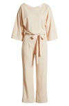 Nikki Lund Joycelyn Flare Sleeve Tie Waist Jumpsuit In Beige
