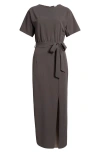Nikki Lund Leif Tie Waist Maxi Dress In Grey