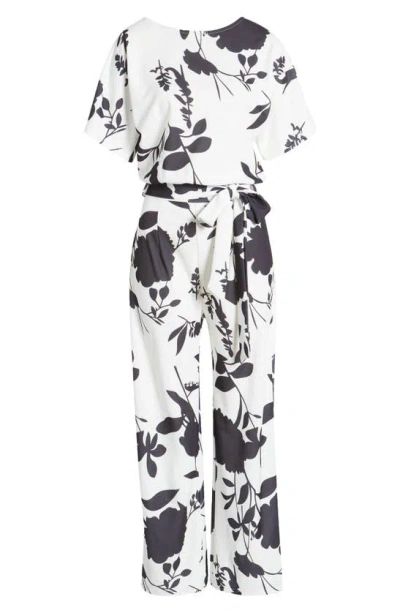 Nikki Lund Lindsey Floral Tie Waist Jumpsuit In White/black Floral