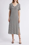 Nikki Lund Lydia Stripe Midi T-shirt Dress In Black/white