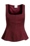 Nikki Lund Maron Square Neck Sleeveless Peplum Top In Burgundy