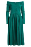Nikki Lund Olia Off The Shoulder Long Sleeve Dress In Green
