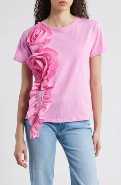 Nikki Lund Peony Floral Appliqué Top In Pink