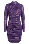 Nikki Lund Prince Metallic Snakeskin Print Long Sleeve Dress In Purple