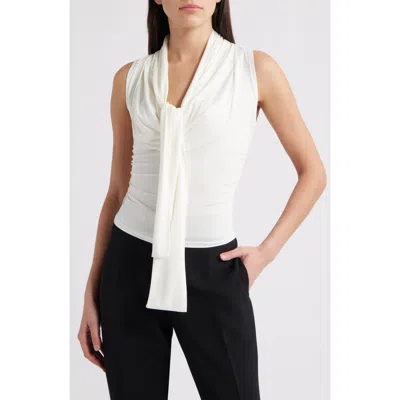 Nikki Lund Rani Ruched Tie Neck Sleeveless Top In White