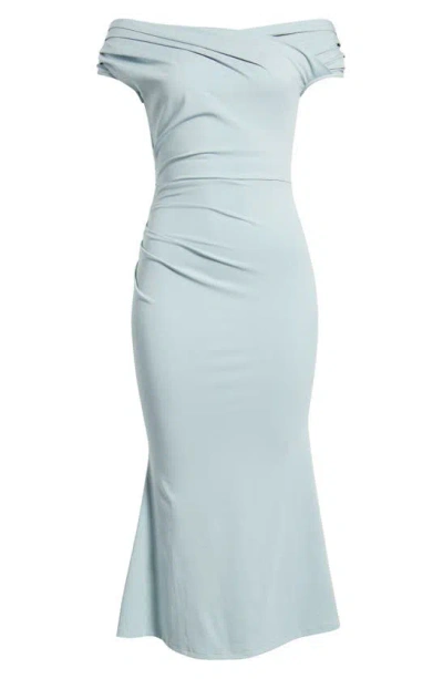 Nikki Lund Sky Off The Shoulder Jersey Midi Dress In Blue