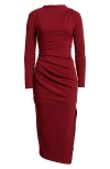 Nikki Lund Stacey Long Sleeve Midi Dress In Burgundy