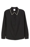 Nikki Lund Sylvi Rhinestone Collar Shirt In Black
