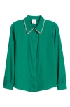 Nikki Lund Sylvi Rhinestone Collar Shirt In Green