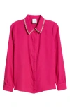 Nikki Lund Sylvi Rhinestone Collar Shirt In Magenta