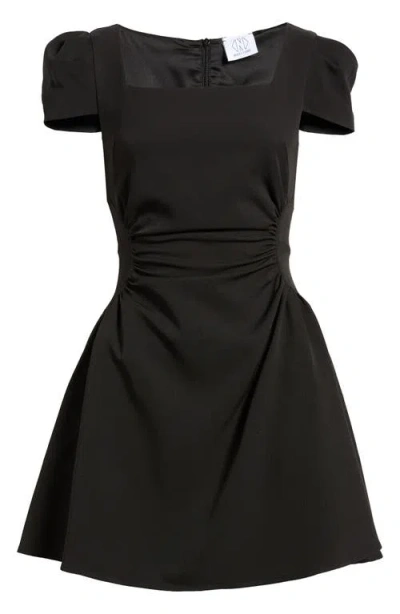 Nikki Lund Tilly Ruched Puff Sleeve Flare Dress In Black