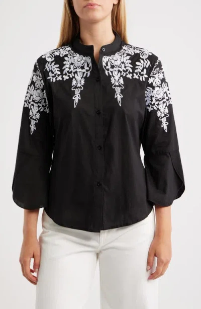 Nikki Lund Veronique Embroidered Cotton Button-up Shirt In Black