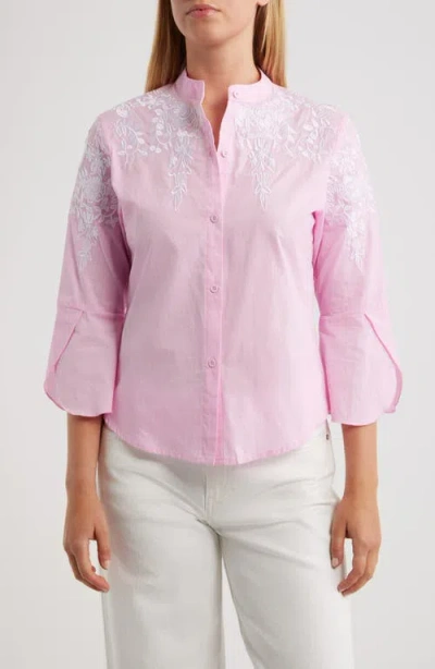 Nikki Lund Veronique Embroidered Cotton Button-up Shirt In Pink