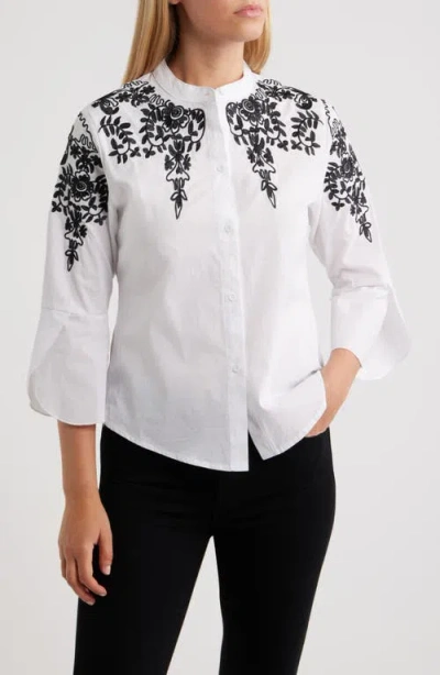 Nikki Lund Veronique Embroidered Cotton Button-up Shirt In White