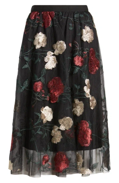 Nikki Lund Virginia Floral Midi Skirt In Black