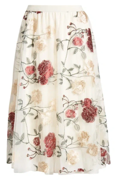 Nikki Lund Virginia Floral Midi Skirt In Ivory