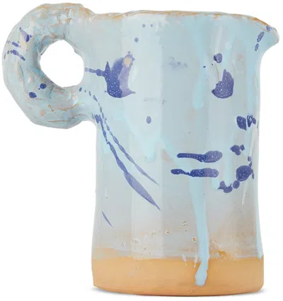 Niko June Blue Ceramic Studio Pitcher In Light Blue Multi