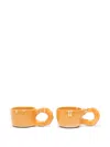 Niko June Studio Embossed-details Ceramic Cups (set Of Two) In Orange