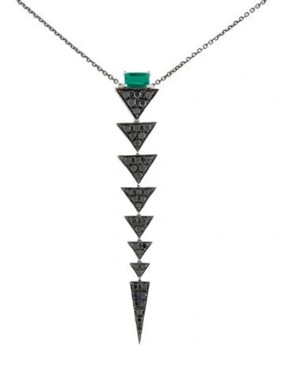 Pre-owned Nikos Koulis 18k Emerald & Diamond Pendant Necklace, 16" In Multi
