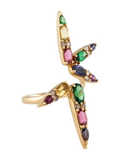Pre-owned Nikos Koulis 18k Multistone & Diamond Spectrum Cocktail Ring In Multicolor