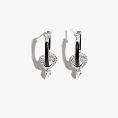 Nikos Koulis 18k White Gold Oui Diamond Hoop Earrings In Silver