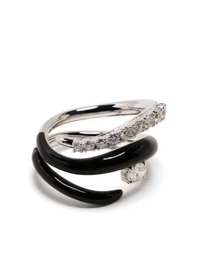 Nikos Koulis 18k White Gold Oui Diamond Ring In Silver