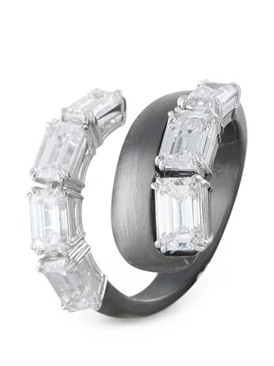 Pre-owned Nikos Koulis Diamond Wrapped-design Ring In Black