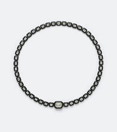 Nikos Koulis Oui 18kt White Gold And Enamel Necklace With Diamonds In Black