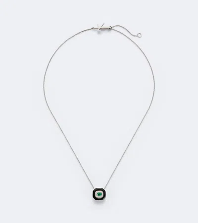 Nikos Koulis Oui 18kt White Gold And Enamel Pendant Necklace With Emerald And Diamonds In Silver