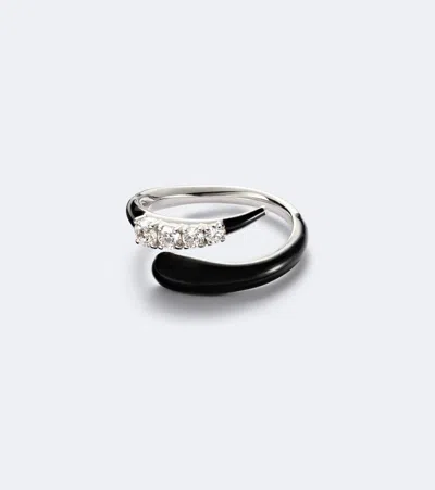 Nikos Koulis Oui 18kt White Gold And Enamel Ring With Diamonds In Silver