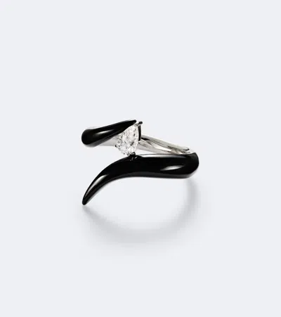 Nikos Koulis Oui 18kt White Gold And Enamel Ring With Diamonds In Silver