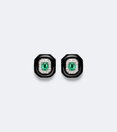 Nikos Koulis Oui 18kt Yellow Gold, White Gold, And Enamel Earrings With Emeralds And Diamonds