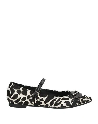 Nila & Nila Woman Ballet Flats Black Size 8 Leather In Animal Print