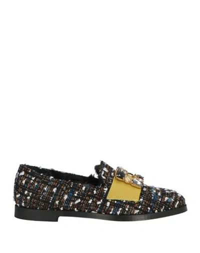 Nila & Nila Woman Loafers Blue Size 6 Leather, Textile Fibers In Multi