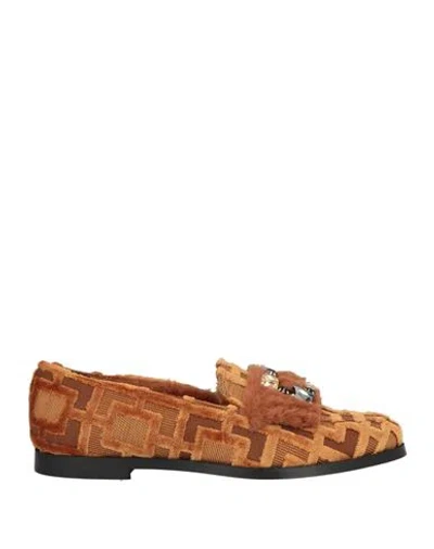Nila & Nila Woman Loafers Orange Size 9 Textile Fibers In Brown