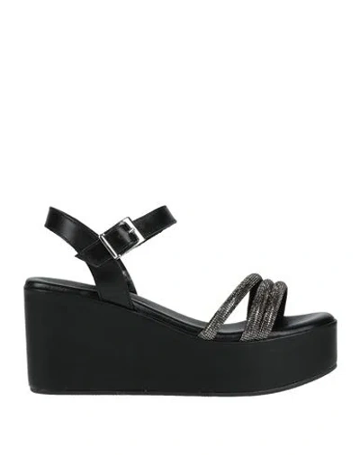 Nila & Nila Woman Sandals Black Size 10 Leather, Textile Fibers
