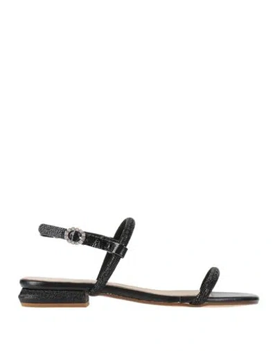 Nila & Nila Woman Sandals Black Size 8 Leather, Textile Fibers