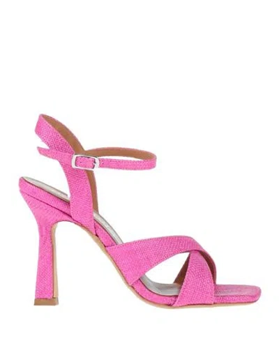 Nila & Nila Woman Sandals Fuchsia Size 7 Natural Raffia In Pink